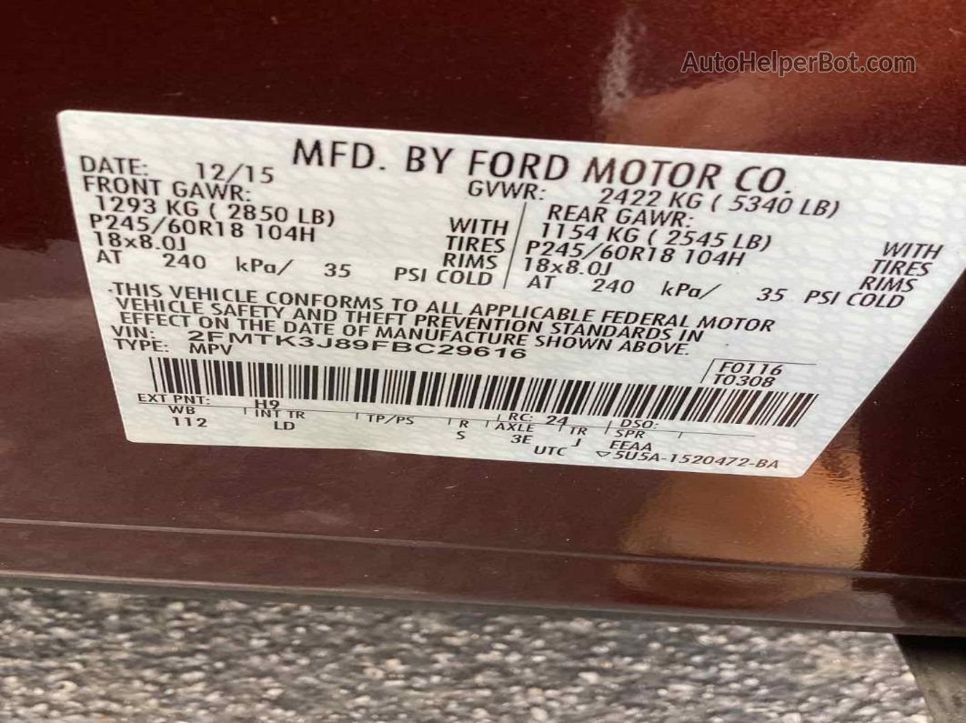 2015 Ford Edge Sel Unknown vin: 2FMTK3J89FBC29616