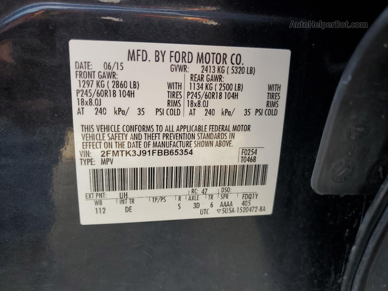 2015 Ford Edge Sel Black vin: 2FMTK3J91FBB65354