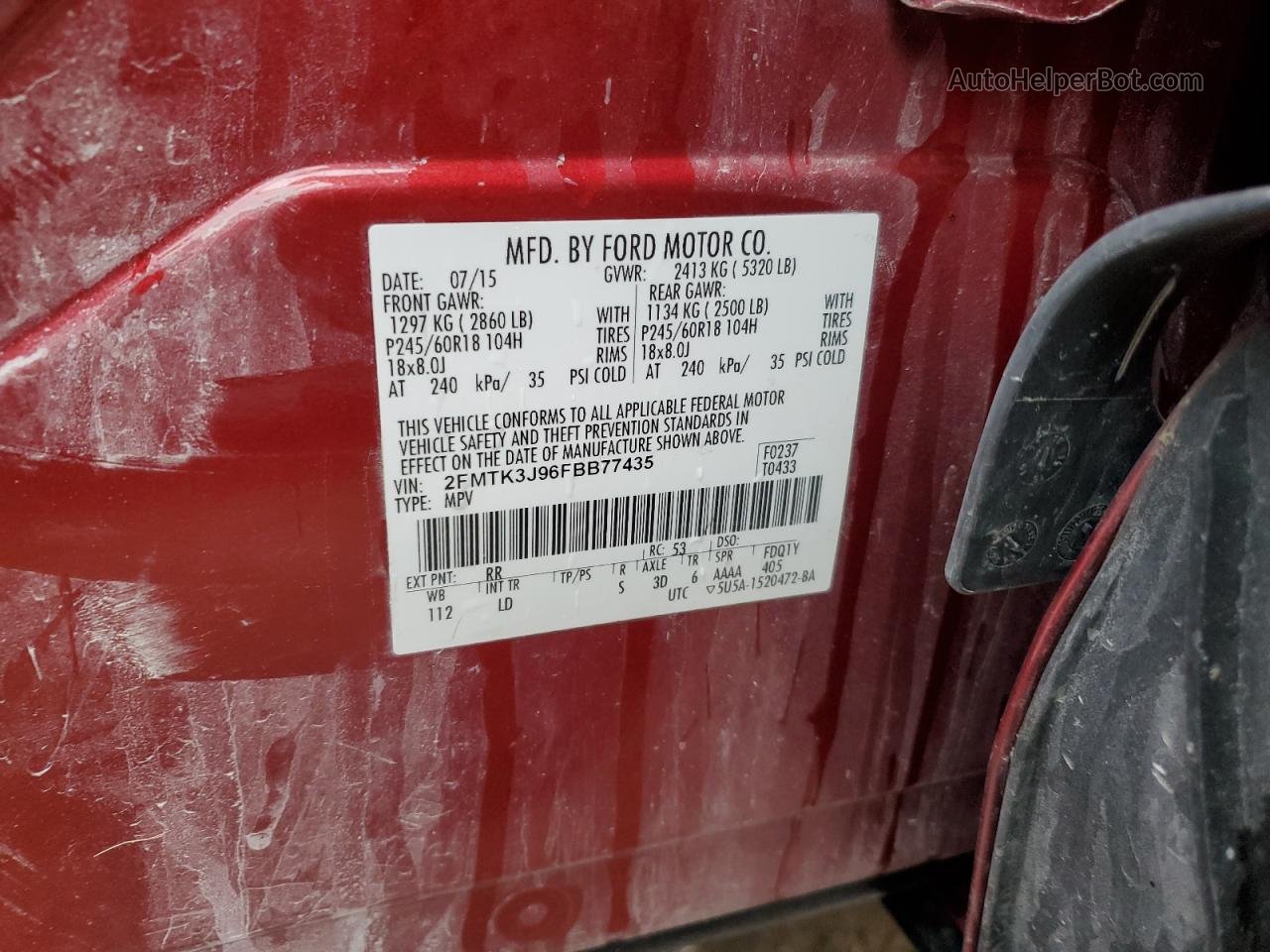2015 Ford Edge Sel Red vin: 2FMTK3J96FBB77435