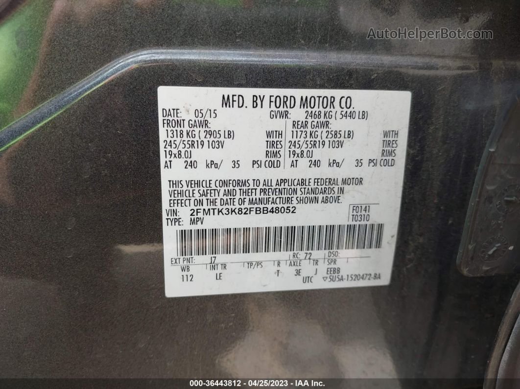 2015 Ford Edge Titanium Gray vin: 2FMTK3K82FBB48052