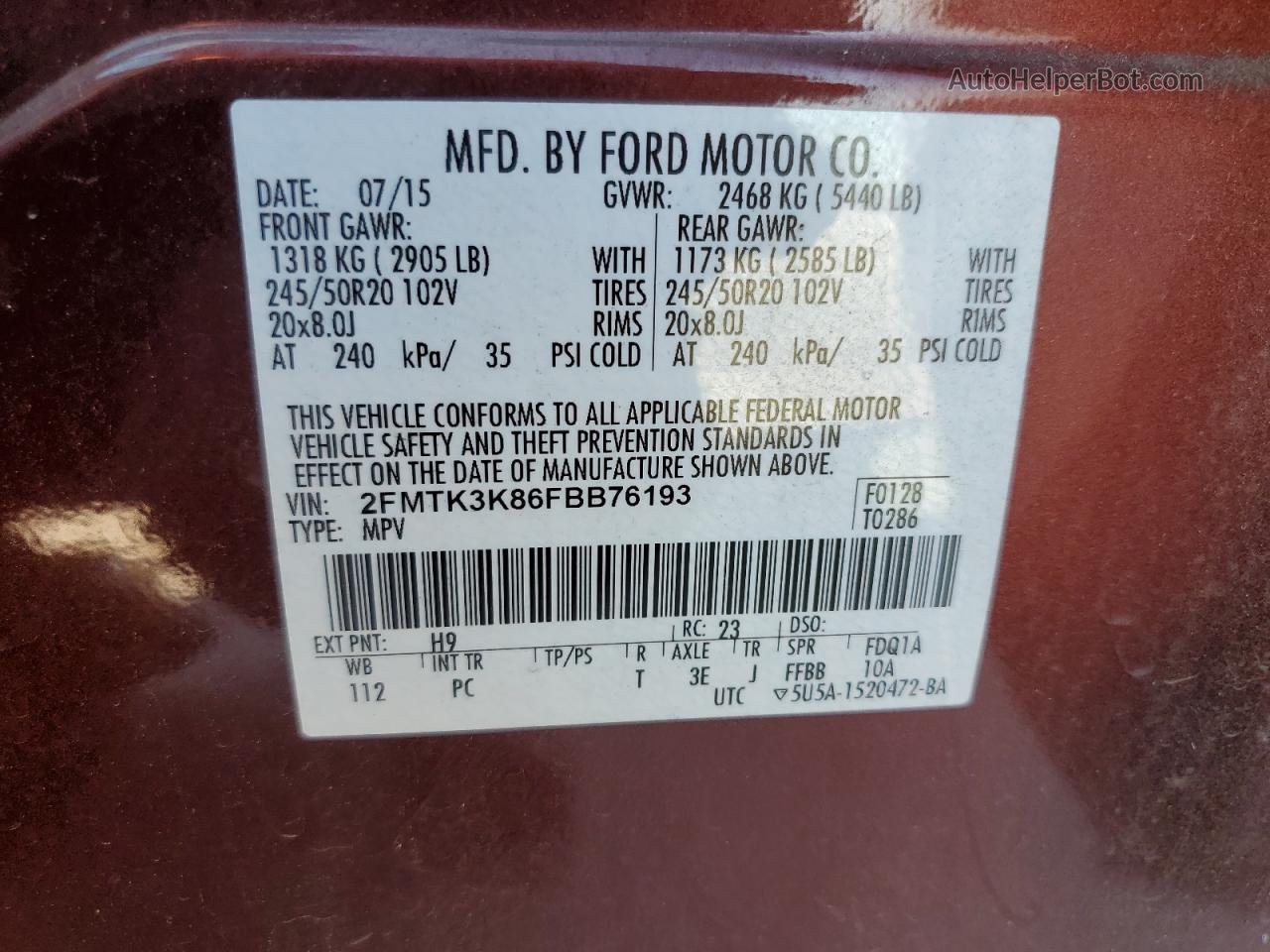 2015 Ford Edge Titanium Коричневый vin: 2FMTK3K86FBB76193