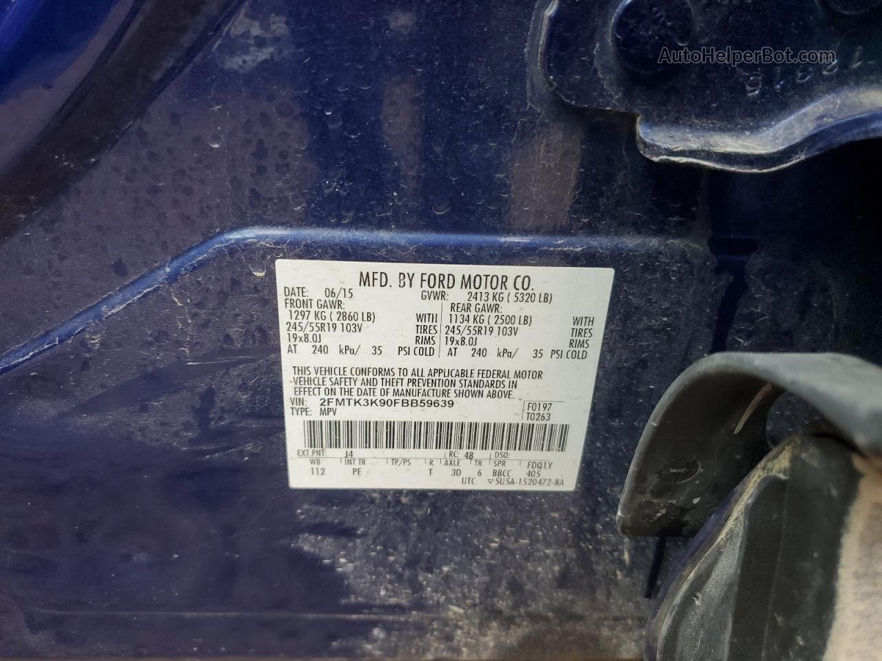 2015 Ford Edge Titanium Синий vin: 2FMTK3K90FBB59639