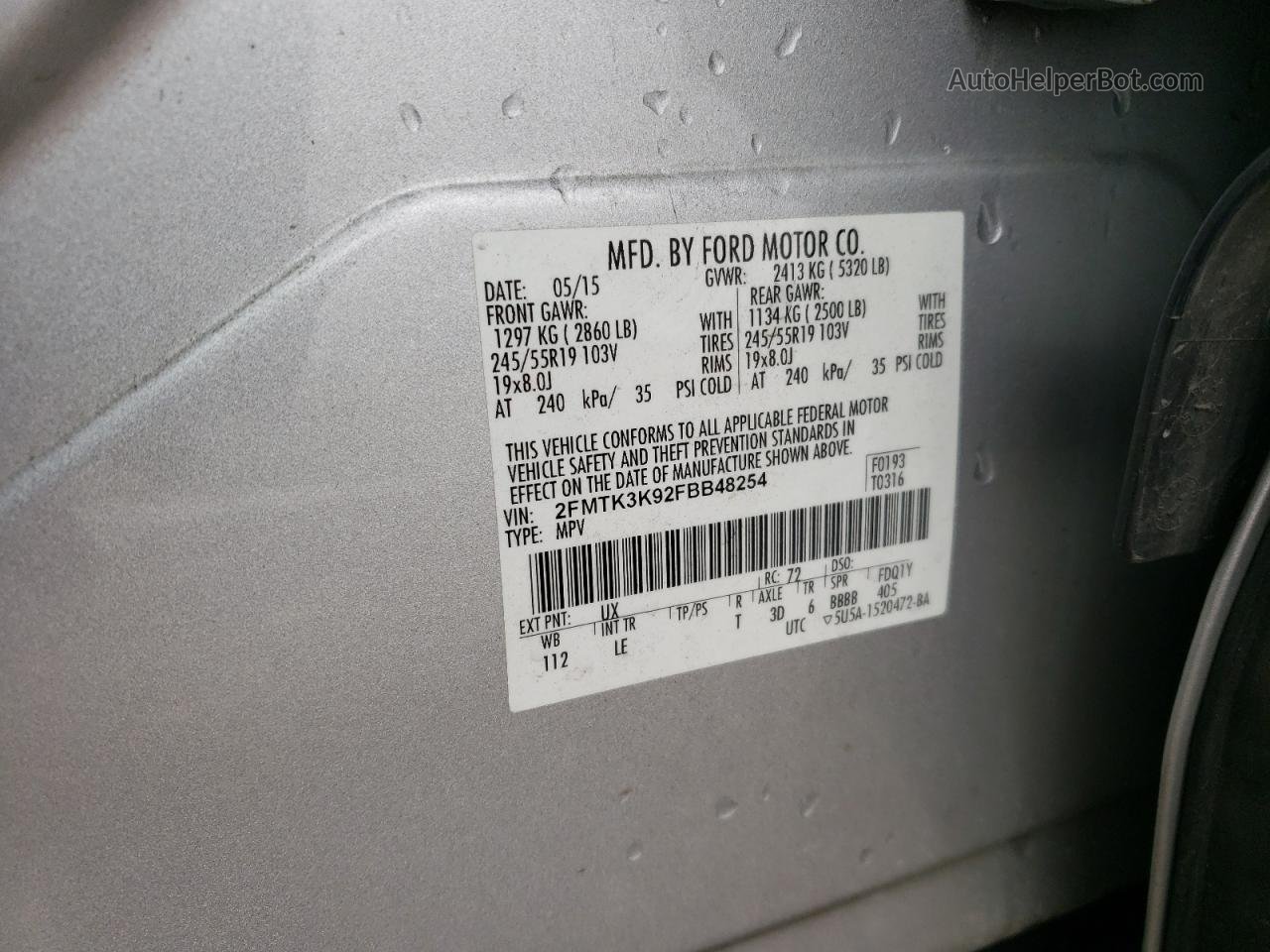 2015 Ford Edge Titanium Silver vin: 2FMTK3K92FBB48254