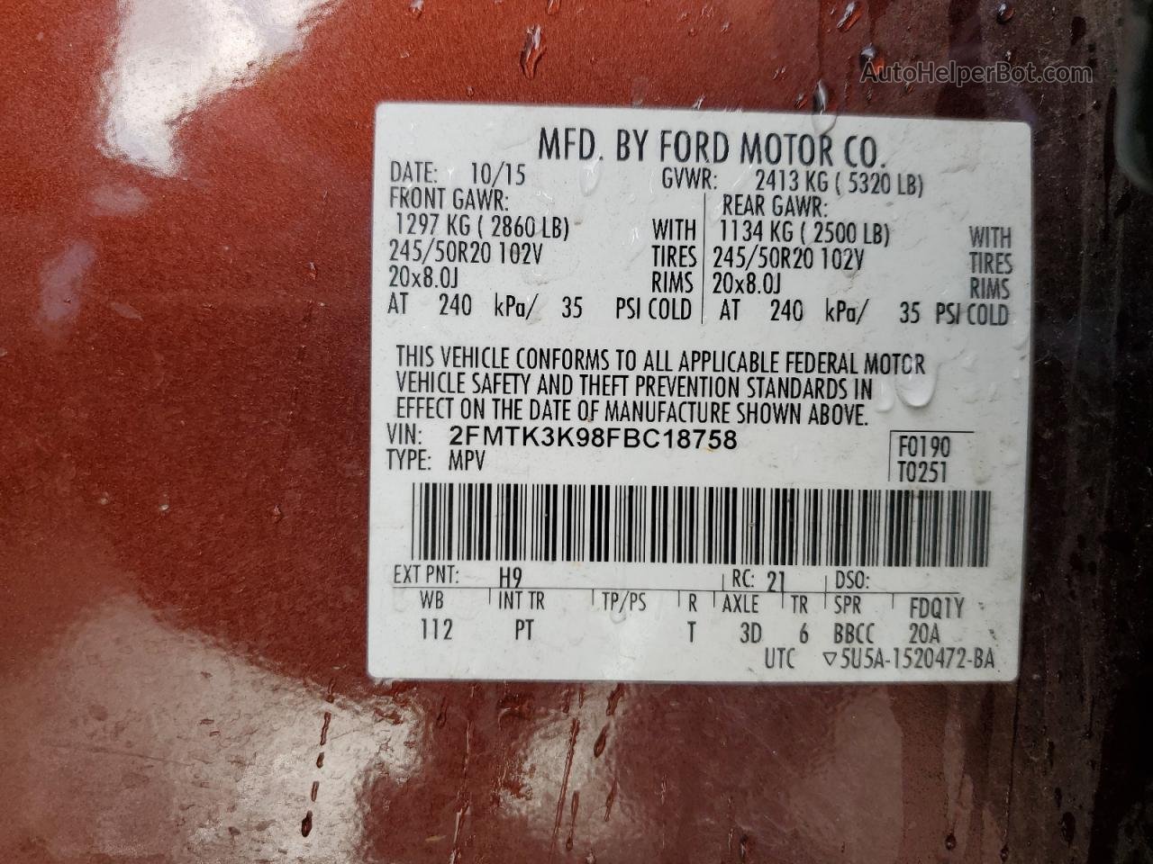 2015 Ford Edge Titanium Бордовый vin: 2FMTK3K98FBC18758