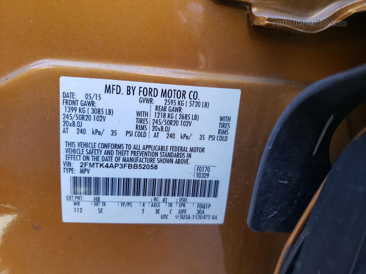 2015 Ford Edge Sport Orange vin: 2FMTK4AP3FBB52058
