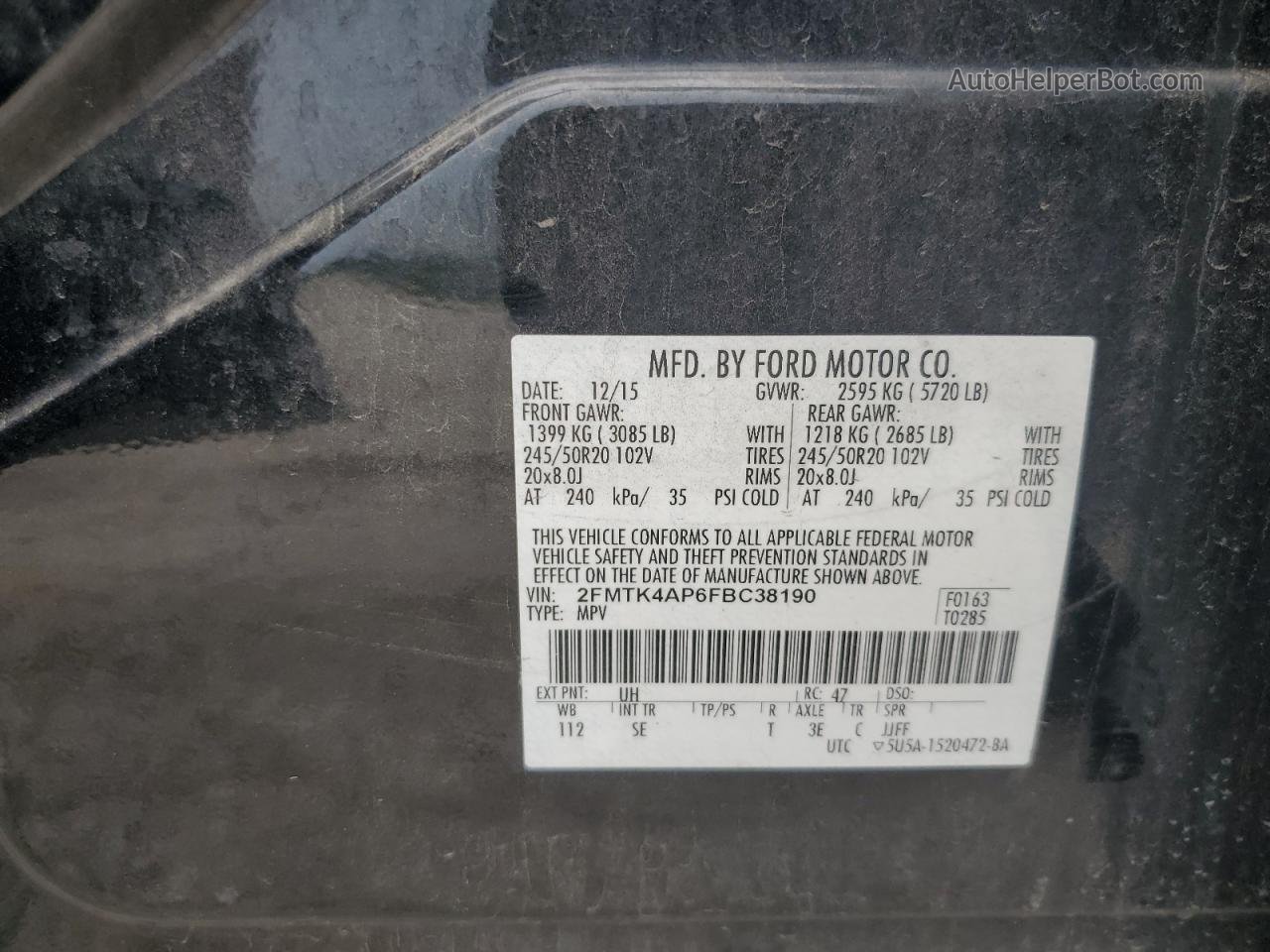 2015 Ford Edge Sport Черный vin: 2FMTK4AP6FBC38190
