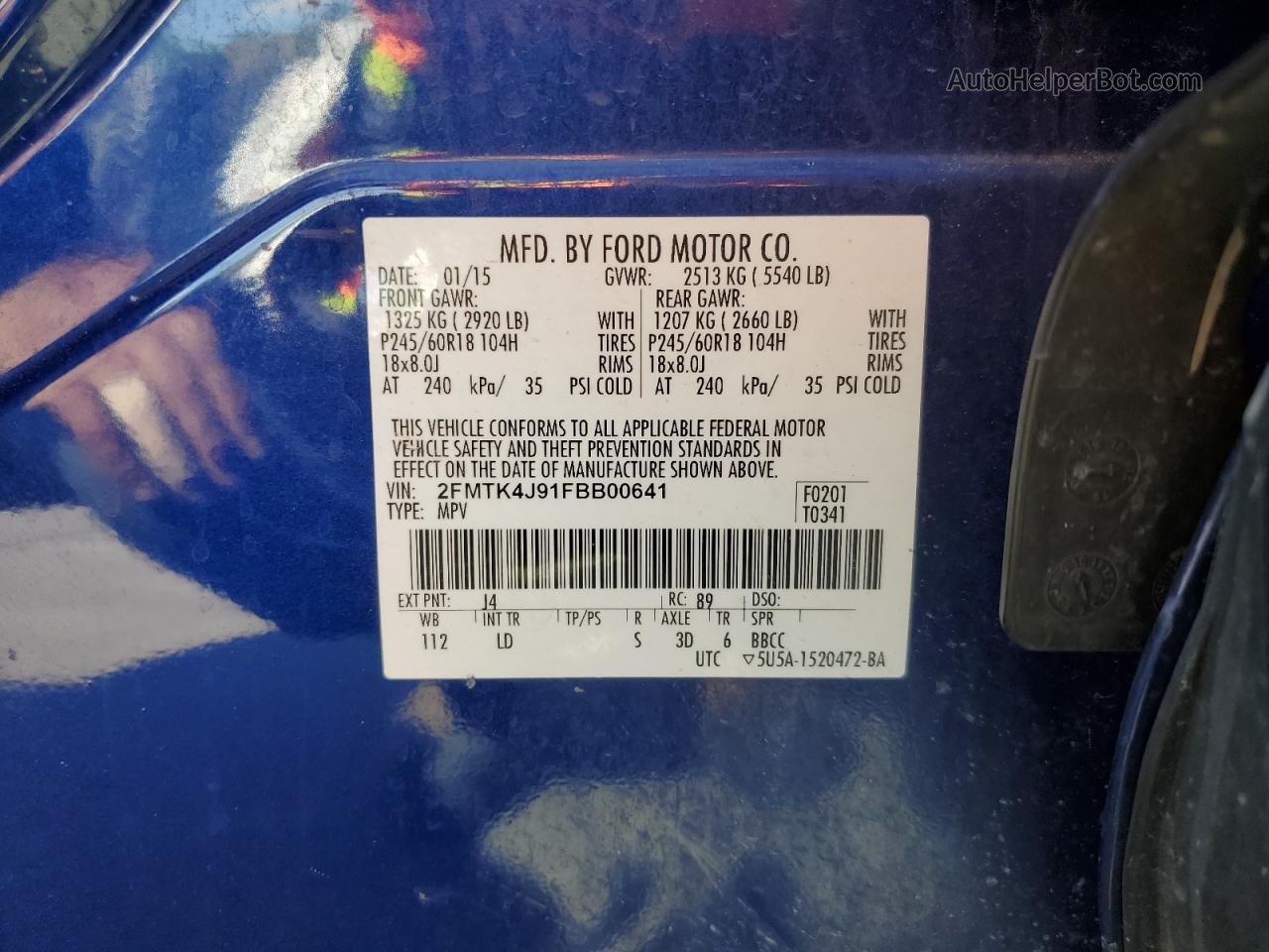 2015 Ford Edge Sel Blue vin: 2FMTK4J91FBB00641