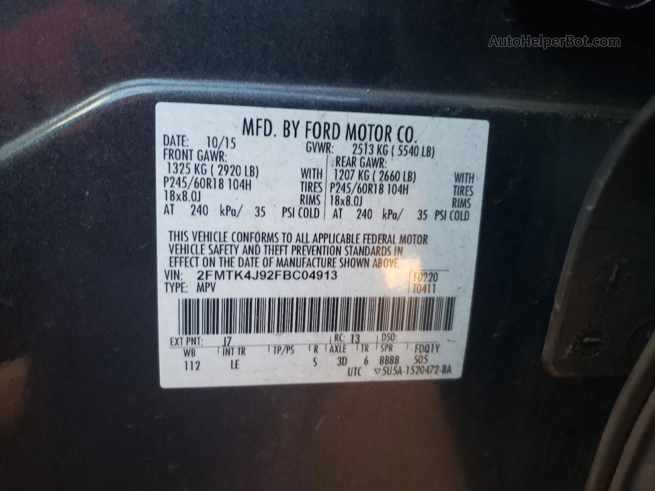 2015 Ford Edge Sel Black vin: 2FMTK4J92FBC04913