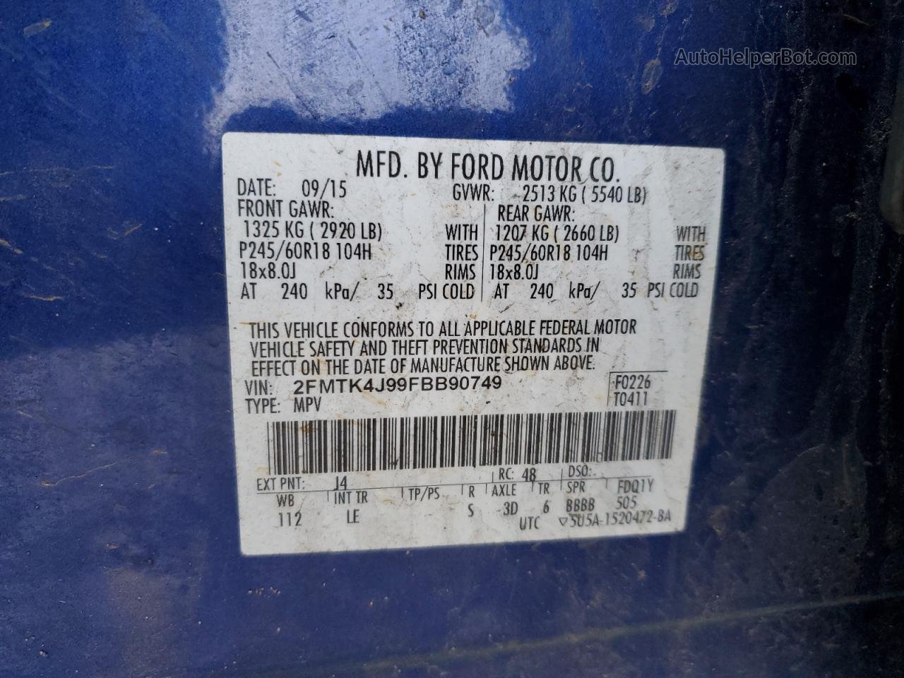 2015 Ford Edge Sel Blue vin: 2FMTK4J99FBB90749