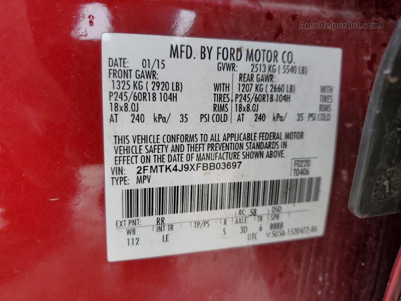 2015 Ford Edge Sel Темно-бордовый vin: 2FMTK4J9XFBB03697