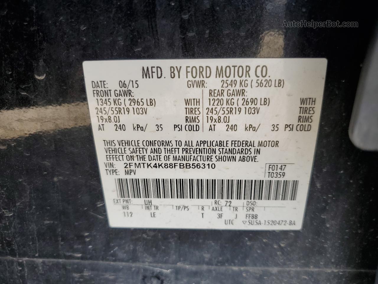 2015 Ford Edge Titanium Black vin: 2FMTK4K88FBB56310
