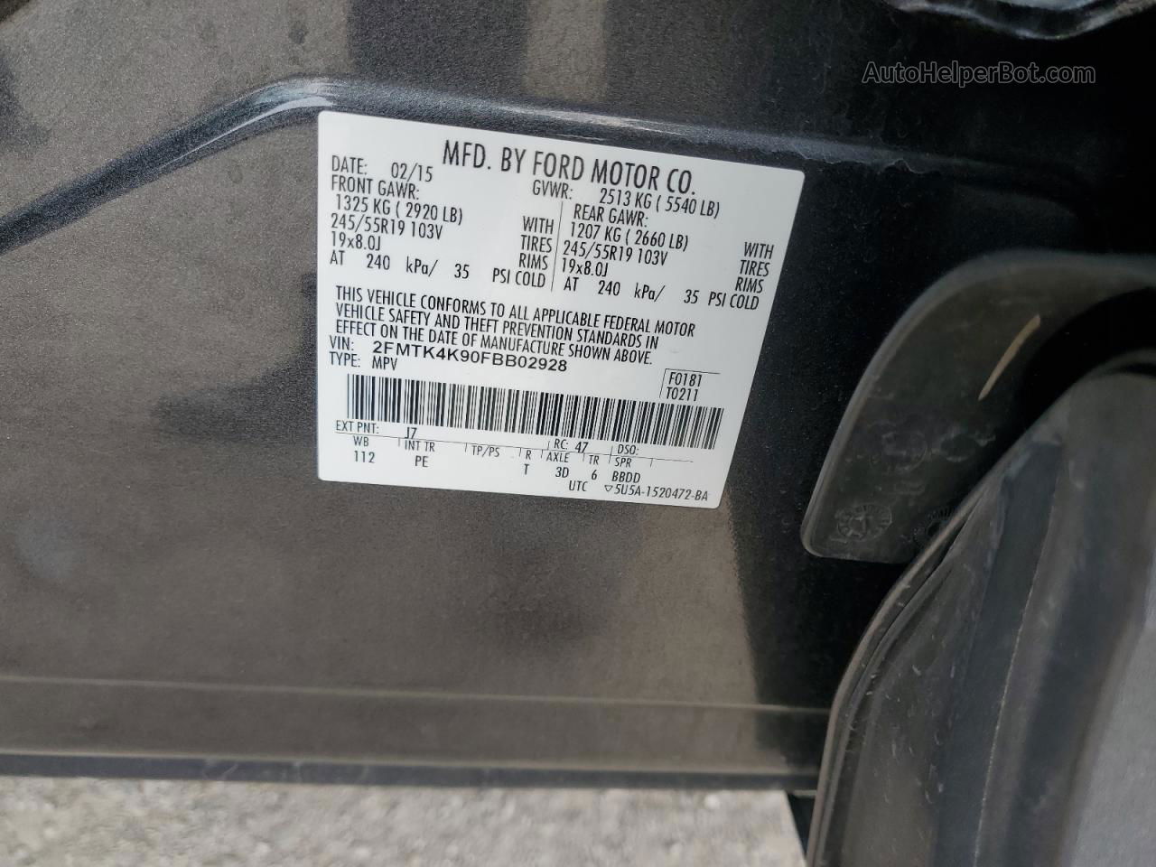 2015 Ford Edge Titanium Серый vin: 2FMTK4K90FBB02928