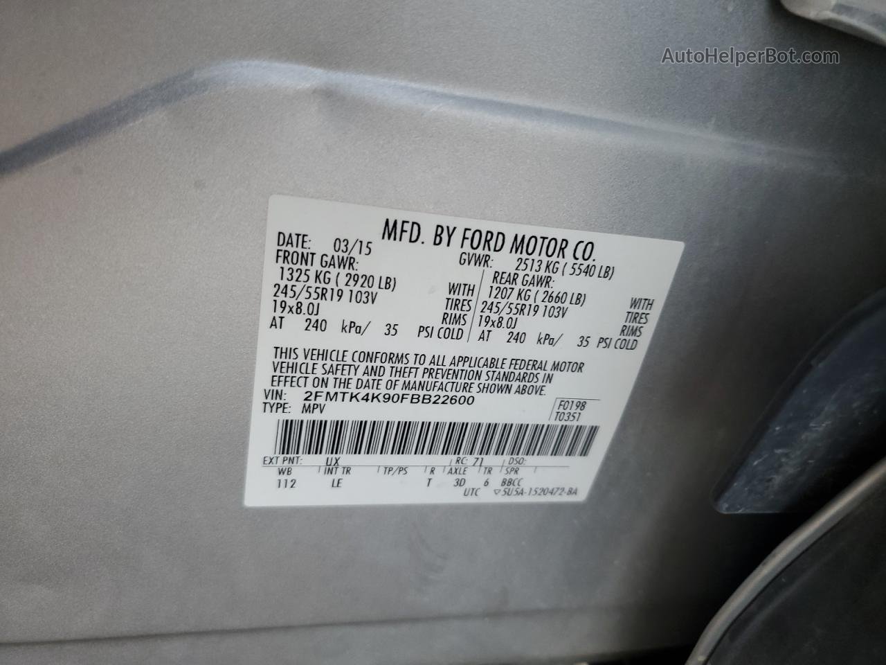 2015 Ford Edge Titanium Silver vin: 2FMTK4K90FBB22600