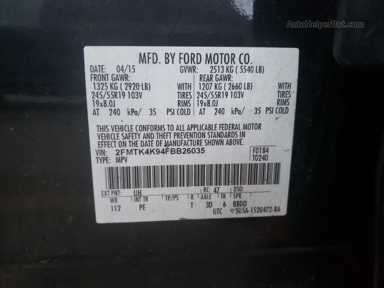 2015 Ford Edge Titanium Black vin: 2FMTK4K94FBB26035