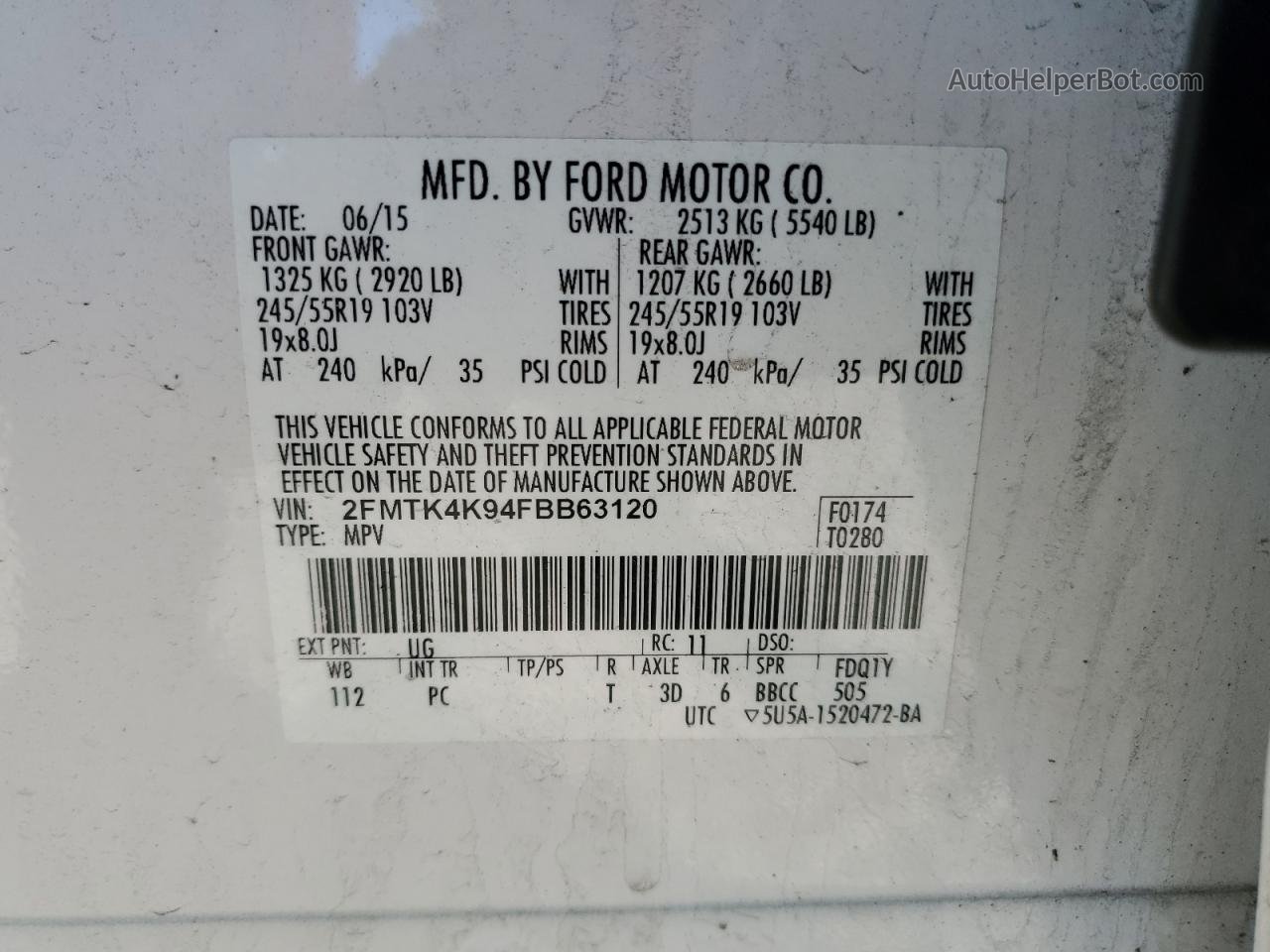 2015 Ford Edge Titanium White vin: 2FMTK4K94FBB63120