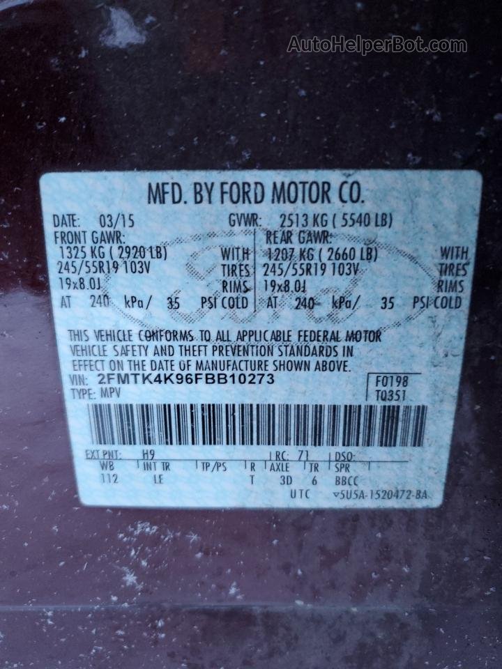 2015 Ford Edge Titanium Бордовый vin: 2FMTK4K96FBB10273
