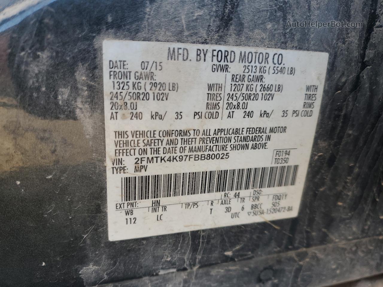 2015 Ford Edge Titanium Green vin: 2FMTK4K97FBB80025