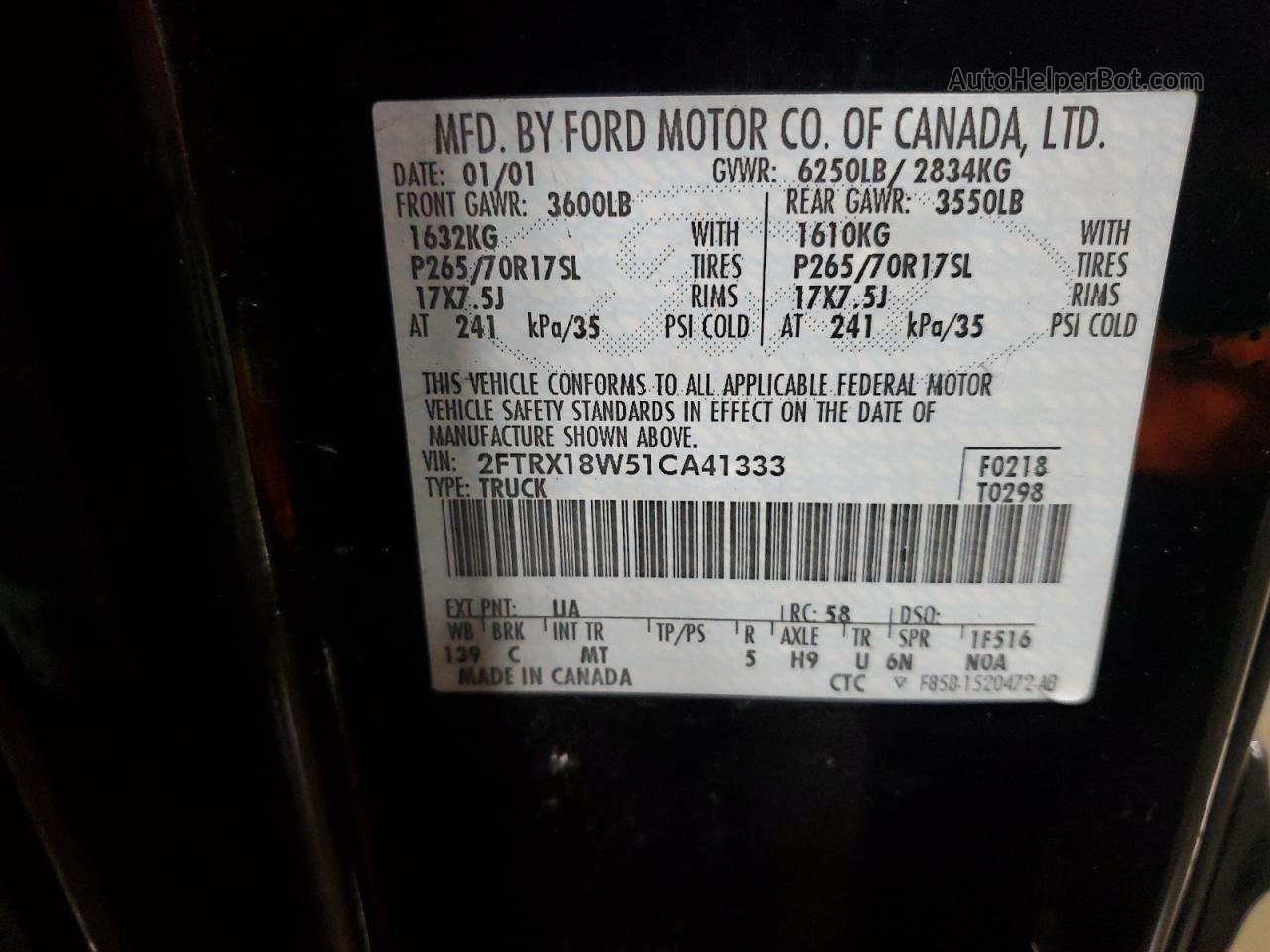 2001 Ford F150  Black vin: 2FTRX18W51CA41333