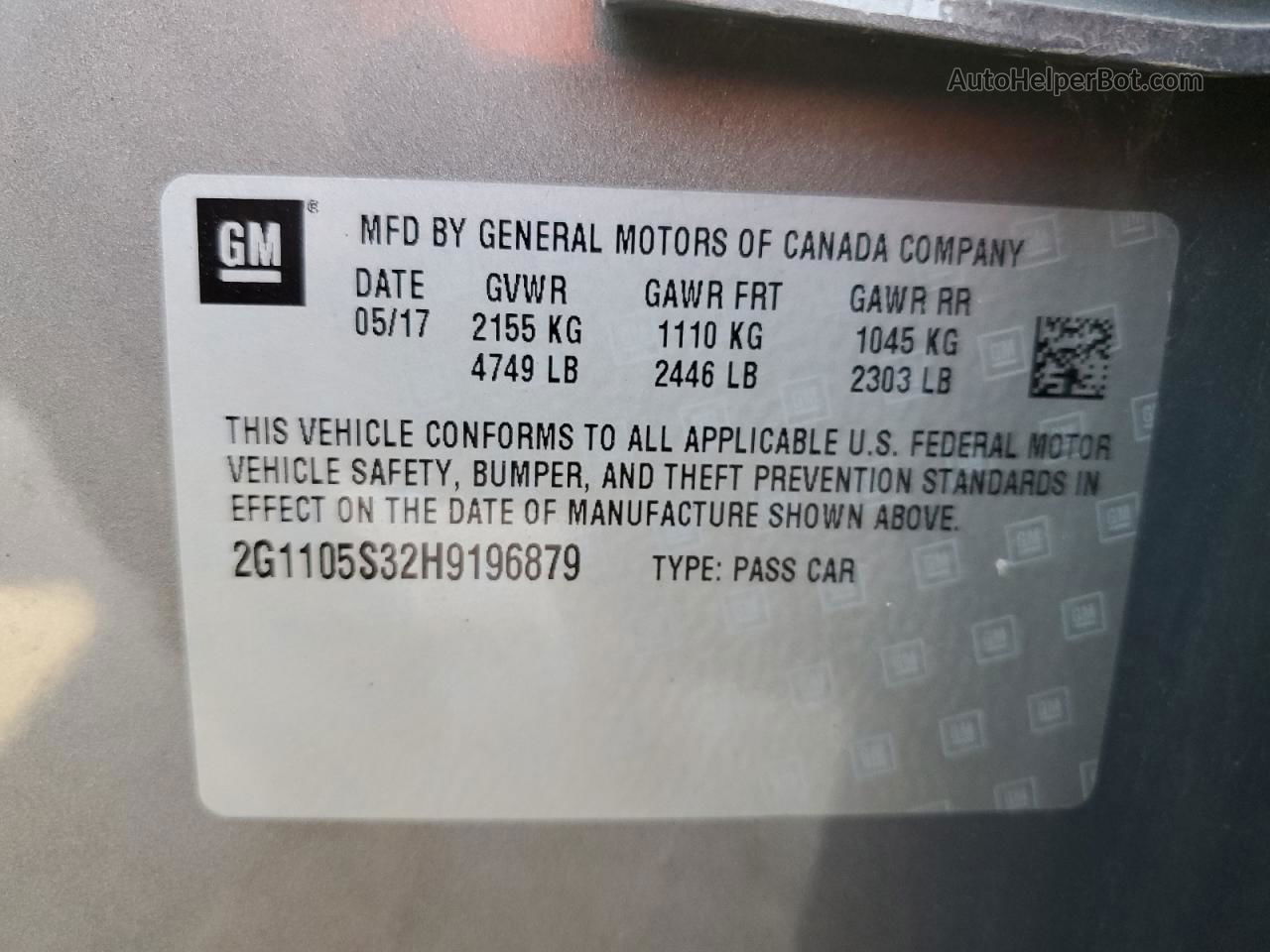 2017 Chevrolet Impala Lt Gray vin: 2G1105S32H9196879