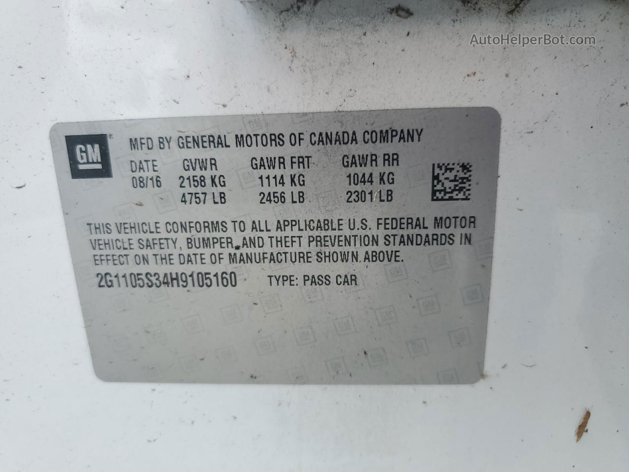 2017 Chevrolet Impala Lt White vin: 2G1105S34H9105160