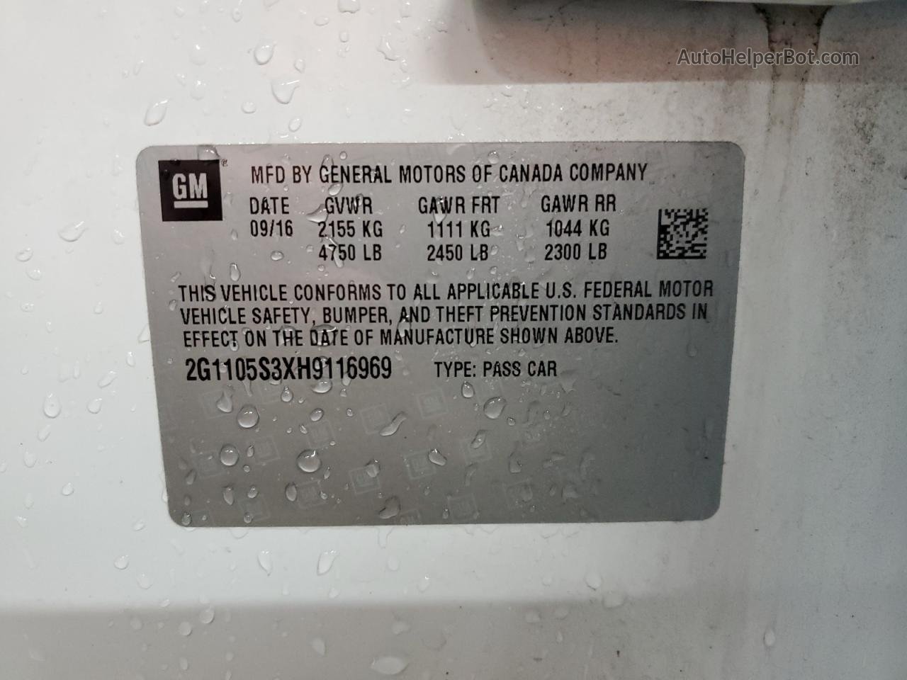 2017 Chevrolet Impala Lt White vin: 2G1105S3XH9116969