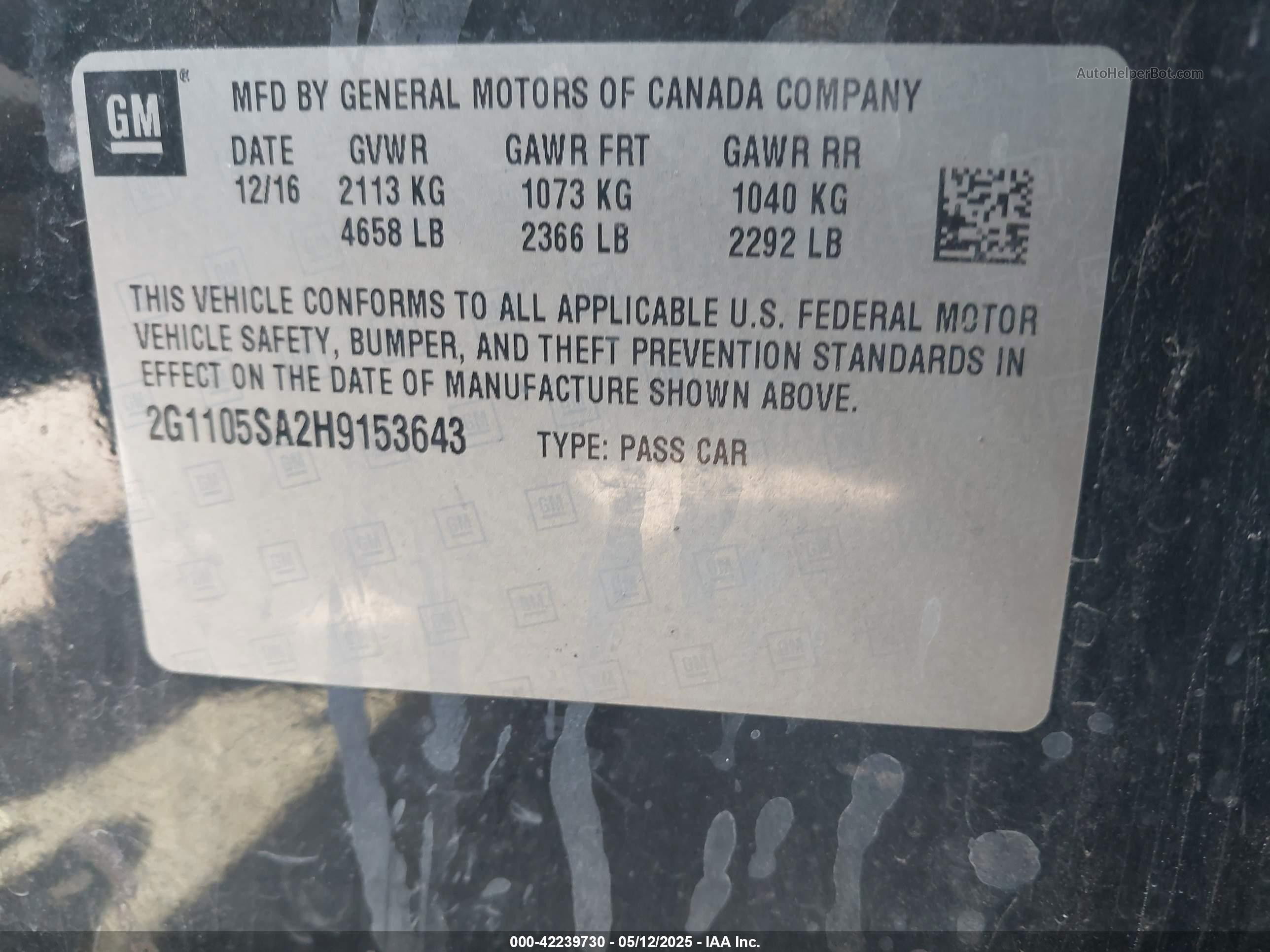 2017 Chevrolet Impala 1lt Black vin: 2G1105SA2H9153643