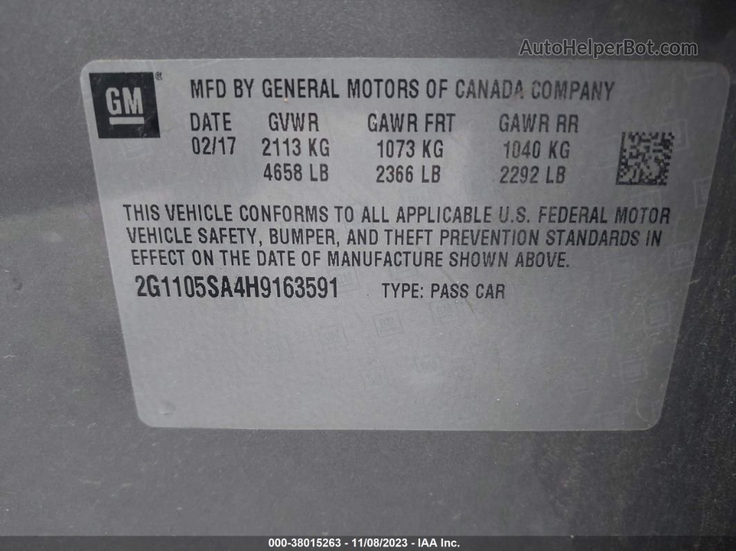 2017 Chevrolet Impala 1lt Gray vin: 2G1105SA4H9163591