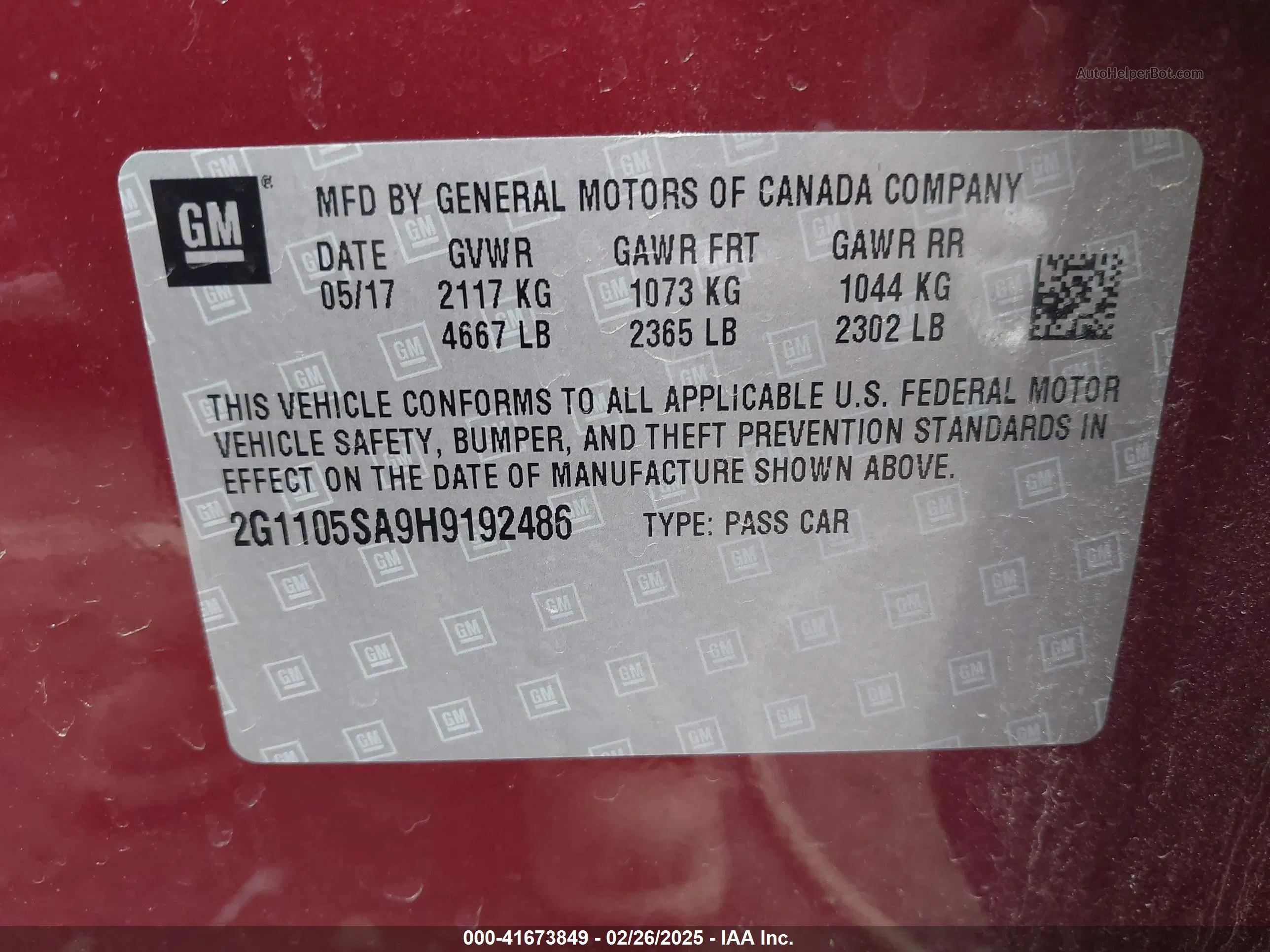 2017 Chevrolet Impala 1lt Красный vin: 2G1105SA9H9192486