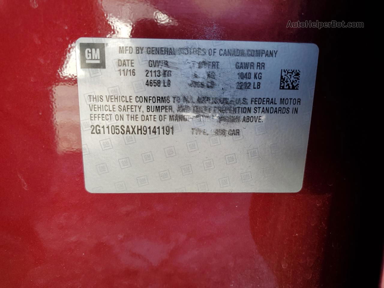 2017 Chevrolet Impala Lt Бордовый vin: 2G1105SAXH9141191