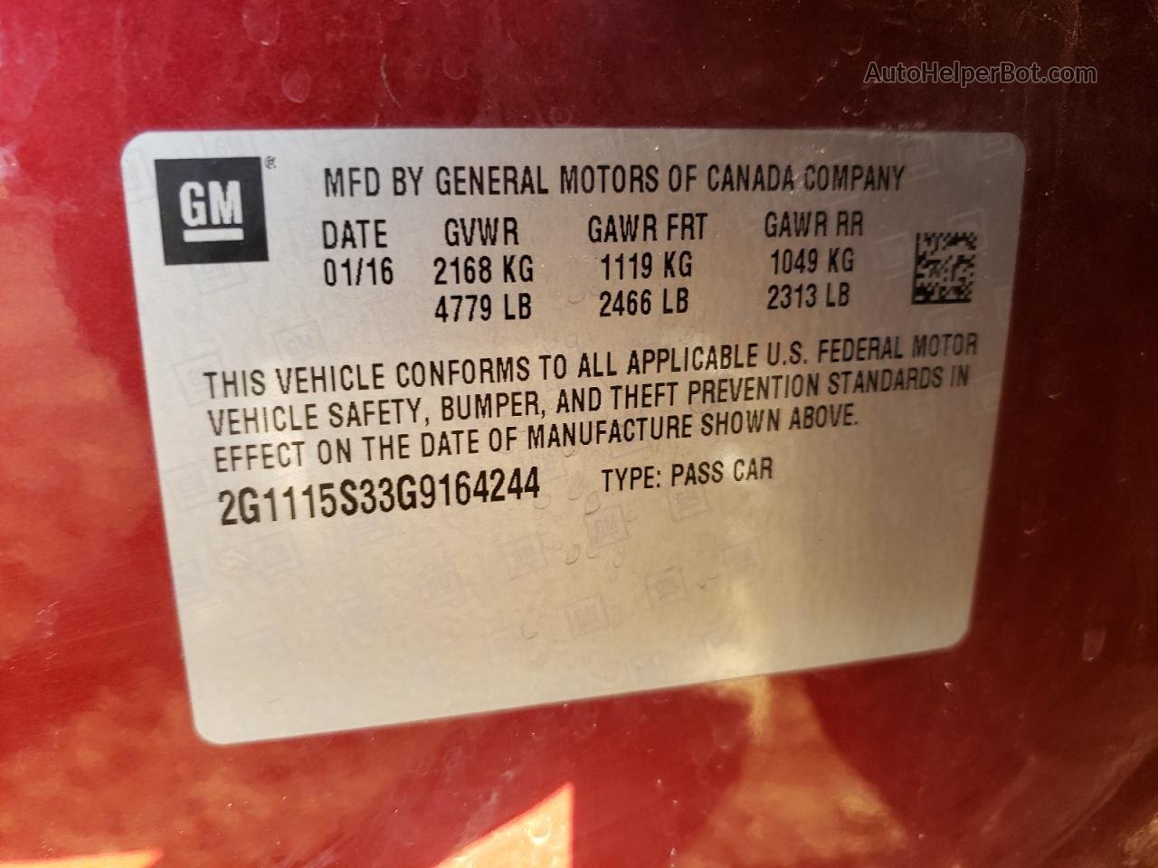 2016 Chevrolet Impala Lt Красный vin: 2G1115S33G9164244