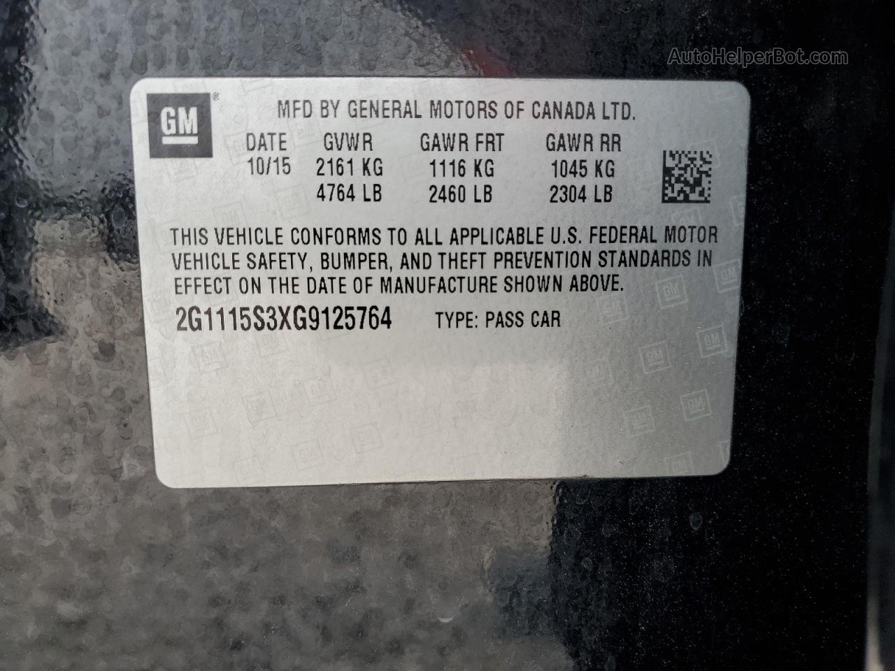 2016 Chevrolet Impala Lt Black vin: 2G1115S3XG9125764