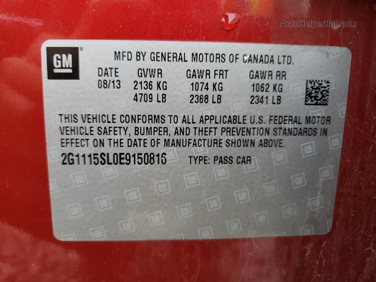 2014 Chevrolet Impala Lt Red vin: 2G1115SL0E9150816