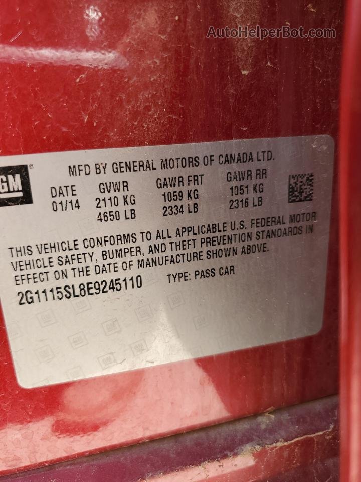2014 Chevrolet Impala Lt Красный vin: 2G1115SL8E9245110