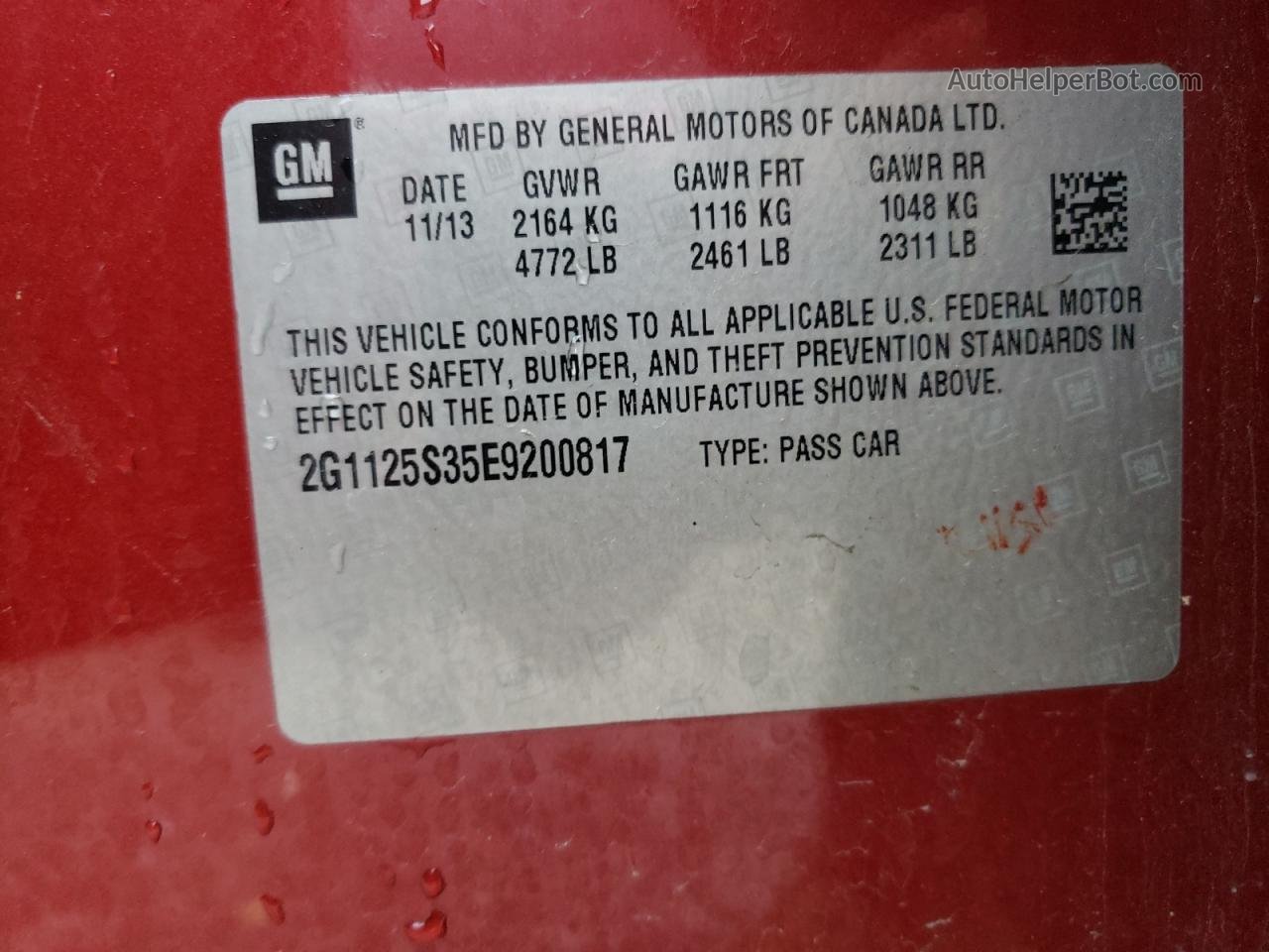 2014 Chevrolet Impala Lt Red vin: 2G1125S35E9200817