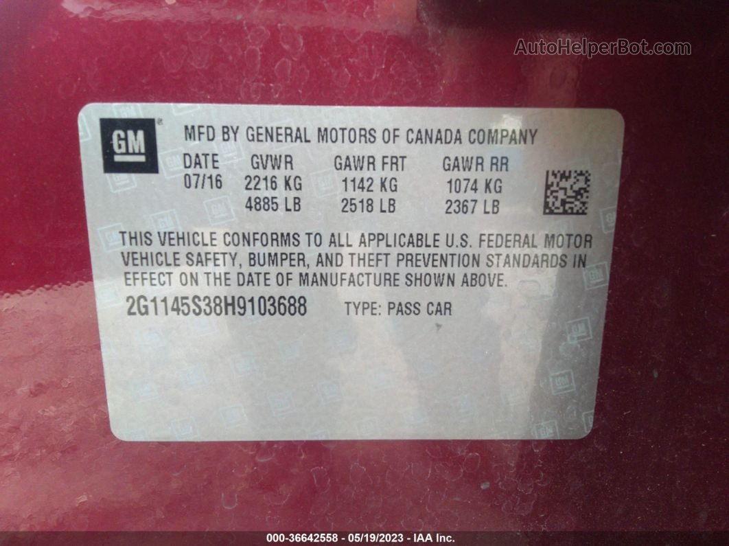 2017 Chevrolet Impala Premier Красный vin: 2G1145S38H9103688