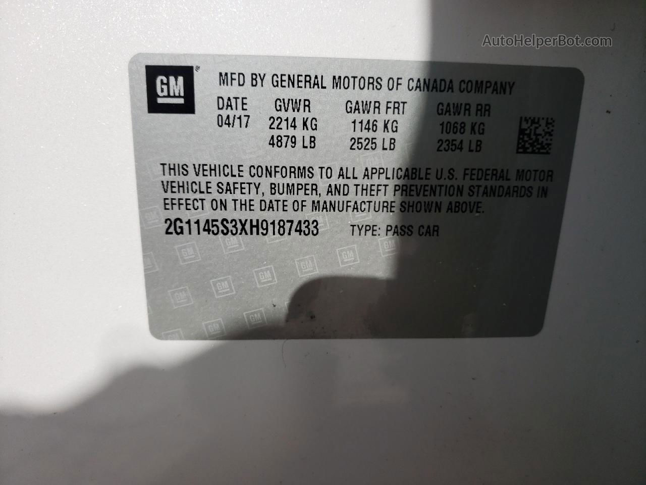 2017 Chevrolet Impala Premier White vin: 2G1145S3XH9187433