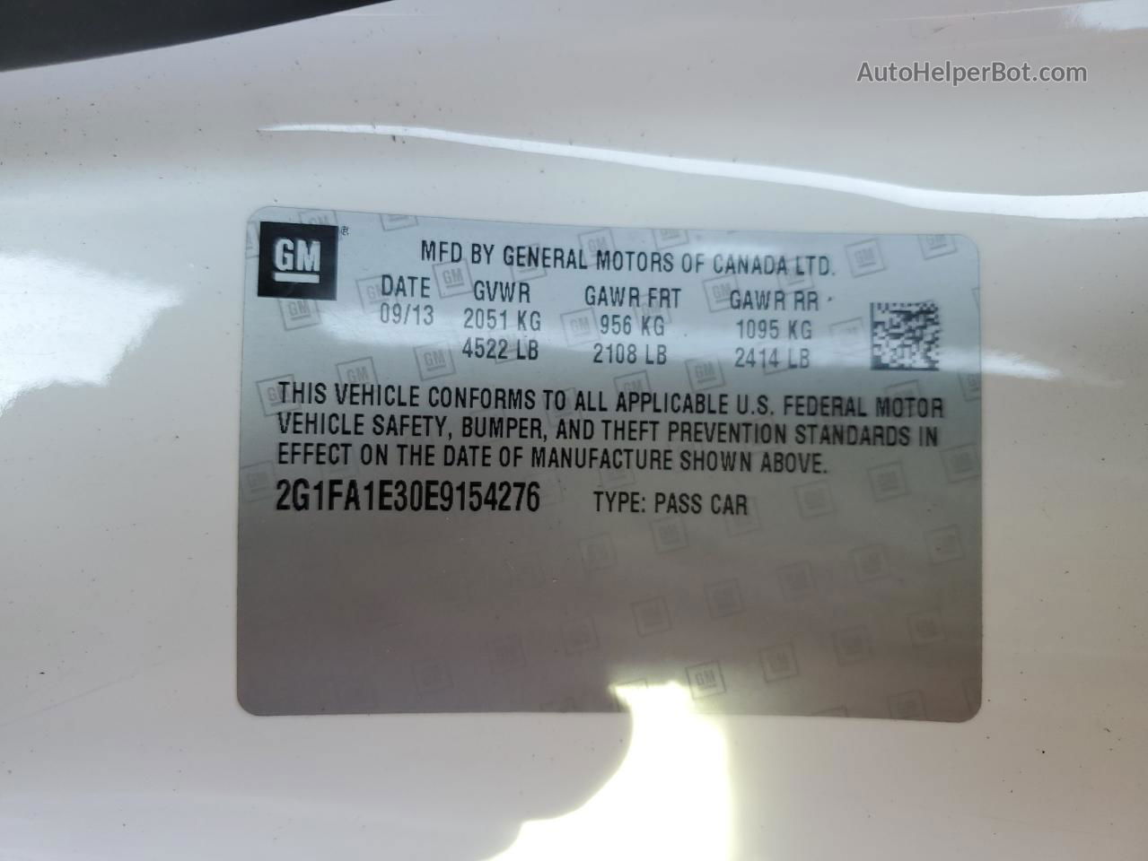 2014 Chevrolet Camaro Ls White vin: 2G1FA1E30E9154276