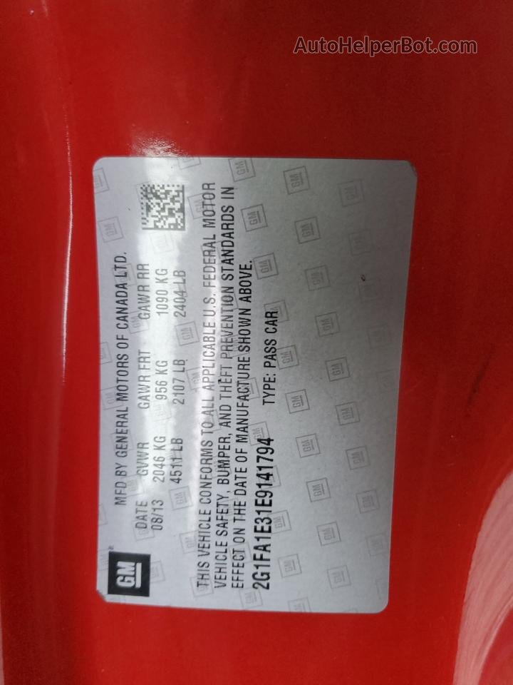 2014 Chevrolet Camaro Ls Красный vin: 2G1FA1E31E9141794