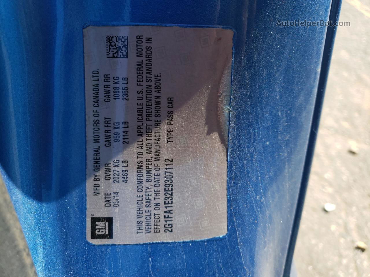 2014 Chevrolet Camaro Ls Синий vin: 2G1FA1E32E9307112