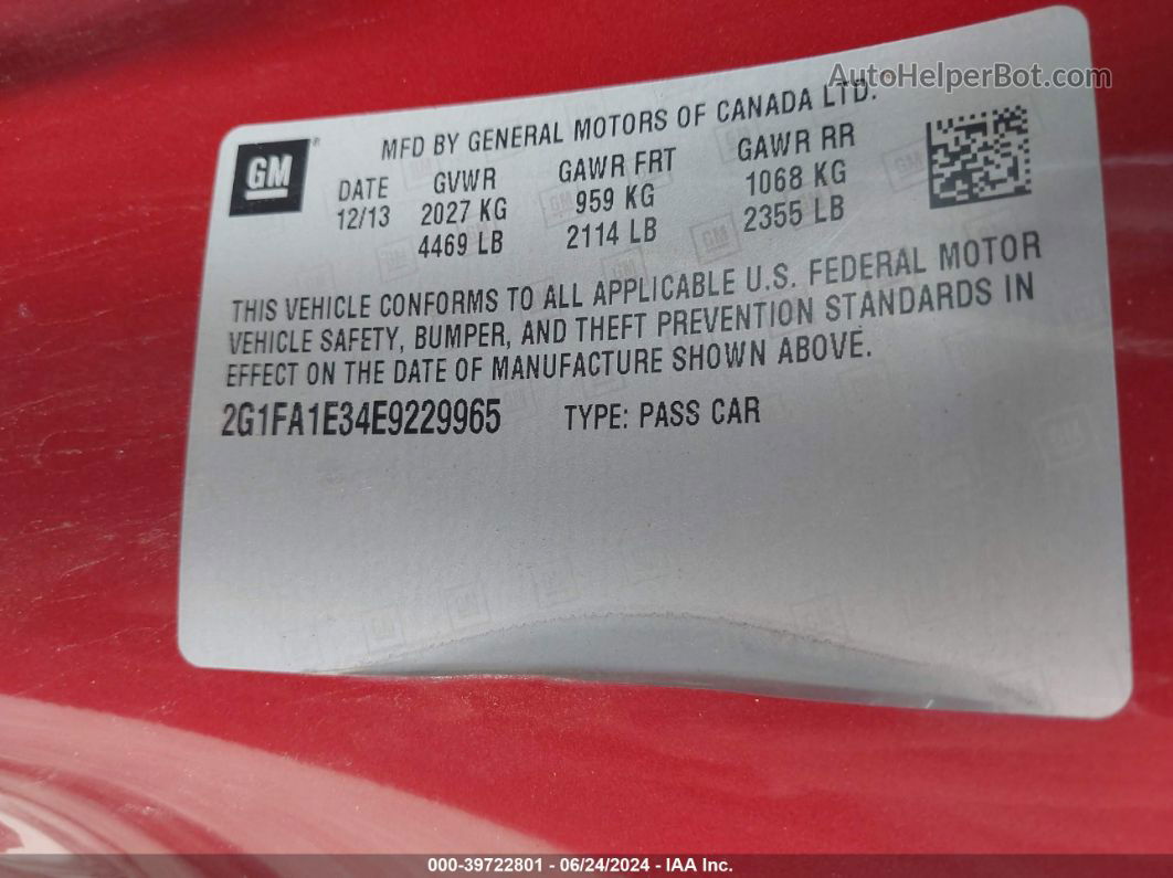 2014 Chevrolet Camaro 2ls Red vin: 2G1FA1E34E9229965