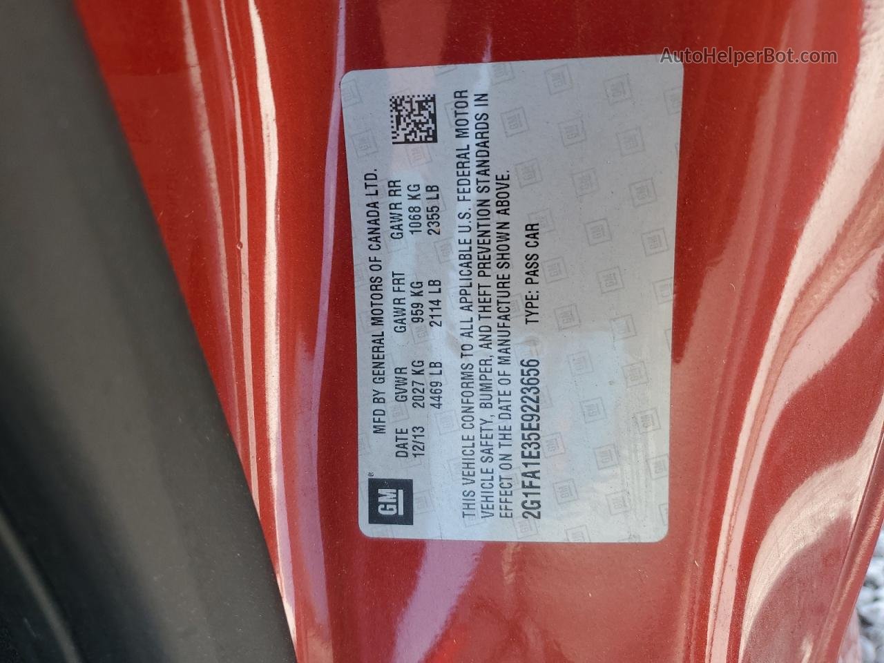 2014 Chevrolet Camaro Ls Красный vin: 2G1FA1E35E9223656