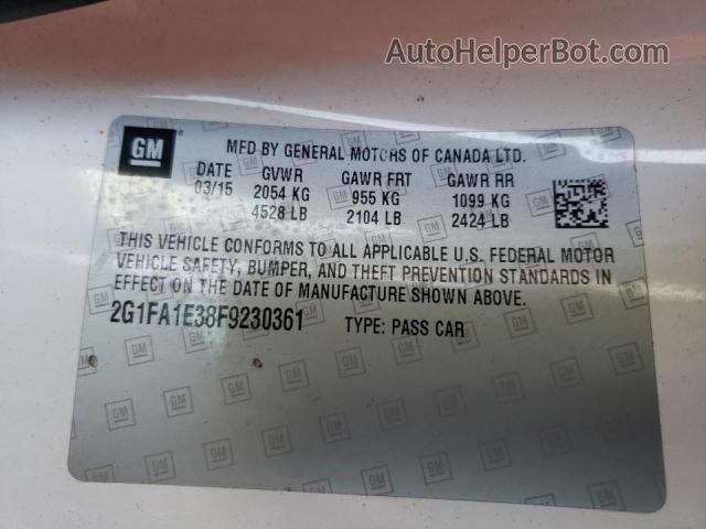 2015 Chevrolet Camaro Ls White vin: 2G1FA1E38F9230361