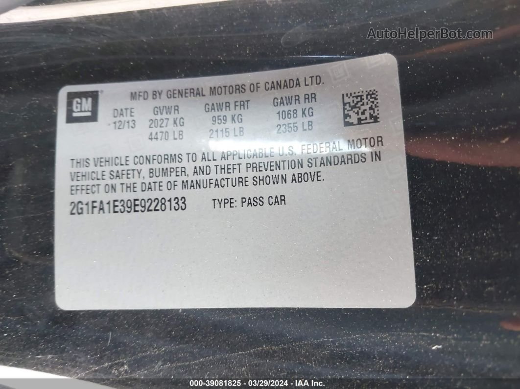 2014 Chevrolet Camaro 2ls Black vin: 2G1FA1E39E9228133