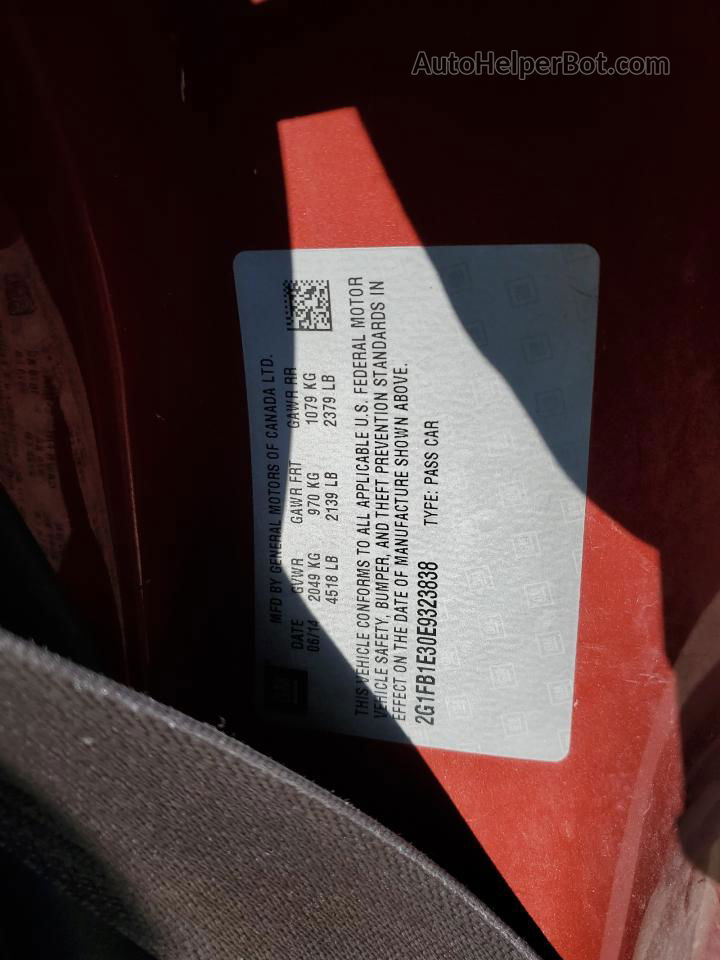 2014 Chevrolet Camaro Lt Red vin: 2G1FB1E30E9323838