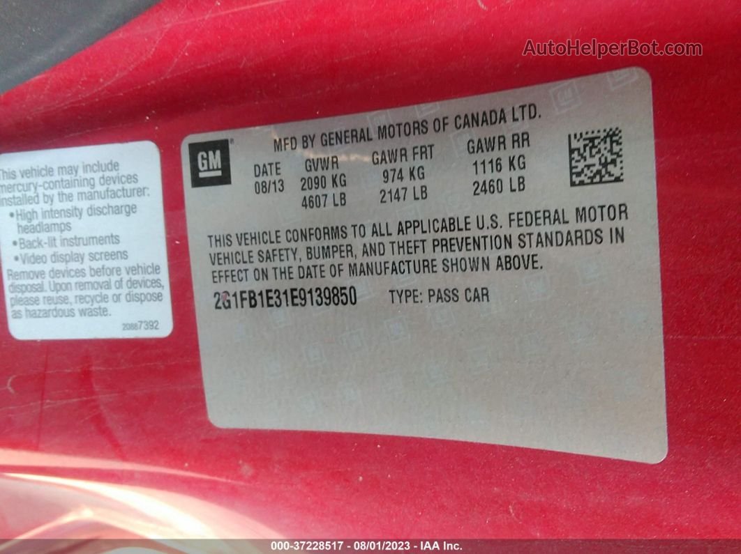 2014 Chevrolet Camaro Lt Бордовый vin: 2G1FB1E31E9139850