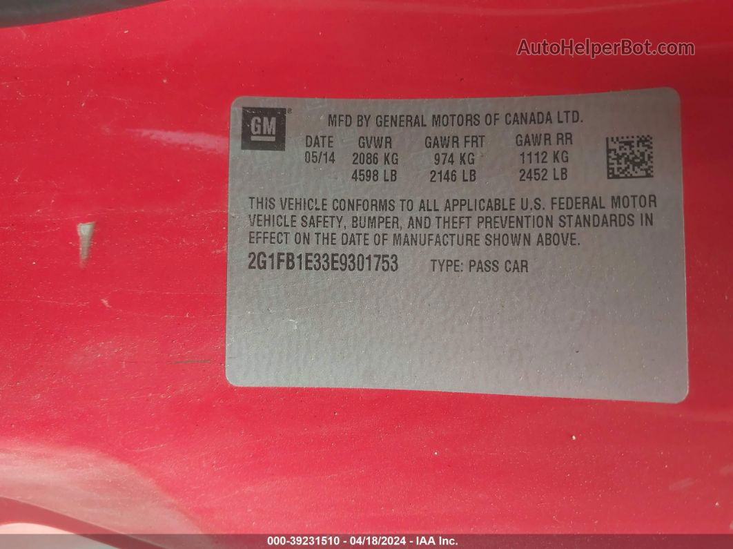 2014 Chevrolet Camaro 1lt Красный vin: 2G1FB1E33E9301753