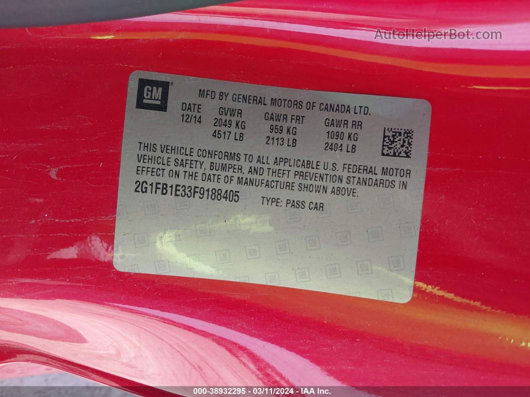 2015 Chevrolet Camaro 2ls Red vin: 2G1FB1E33F9188405