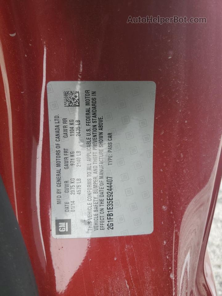 2014 Chevrolet Camaro Lt Бордовый vin: 2G1FB1E35E9244407