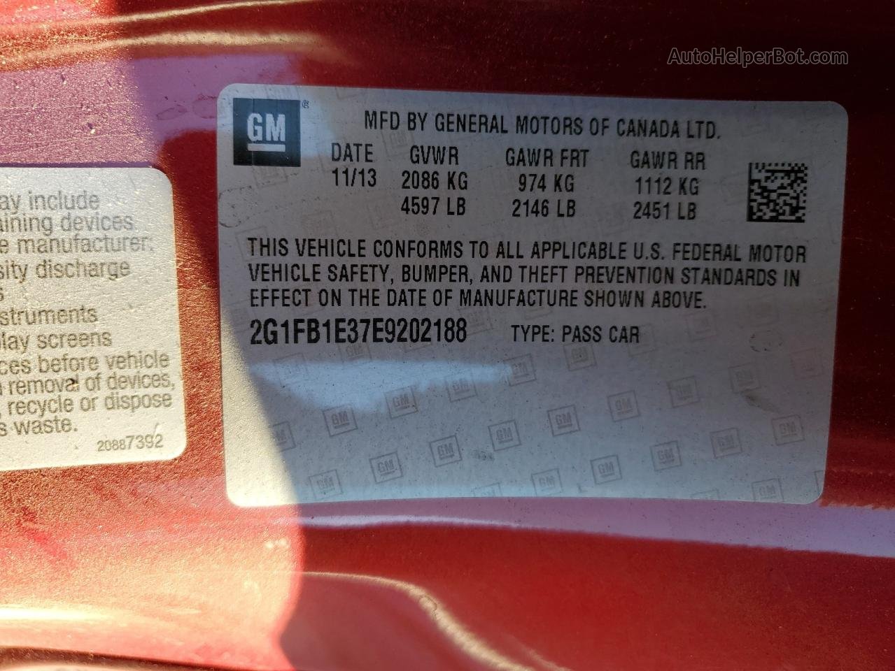 2014 Chevrolet Camaro Lt Red vin: 2G1FB1E37E9202188