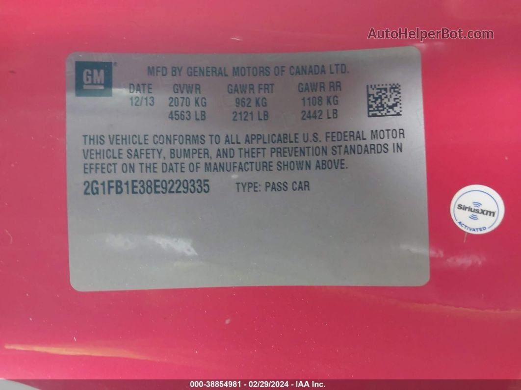 2014 Chevrolet Camaro 1lt Red vin: 2G1FB1E38E9229335